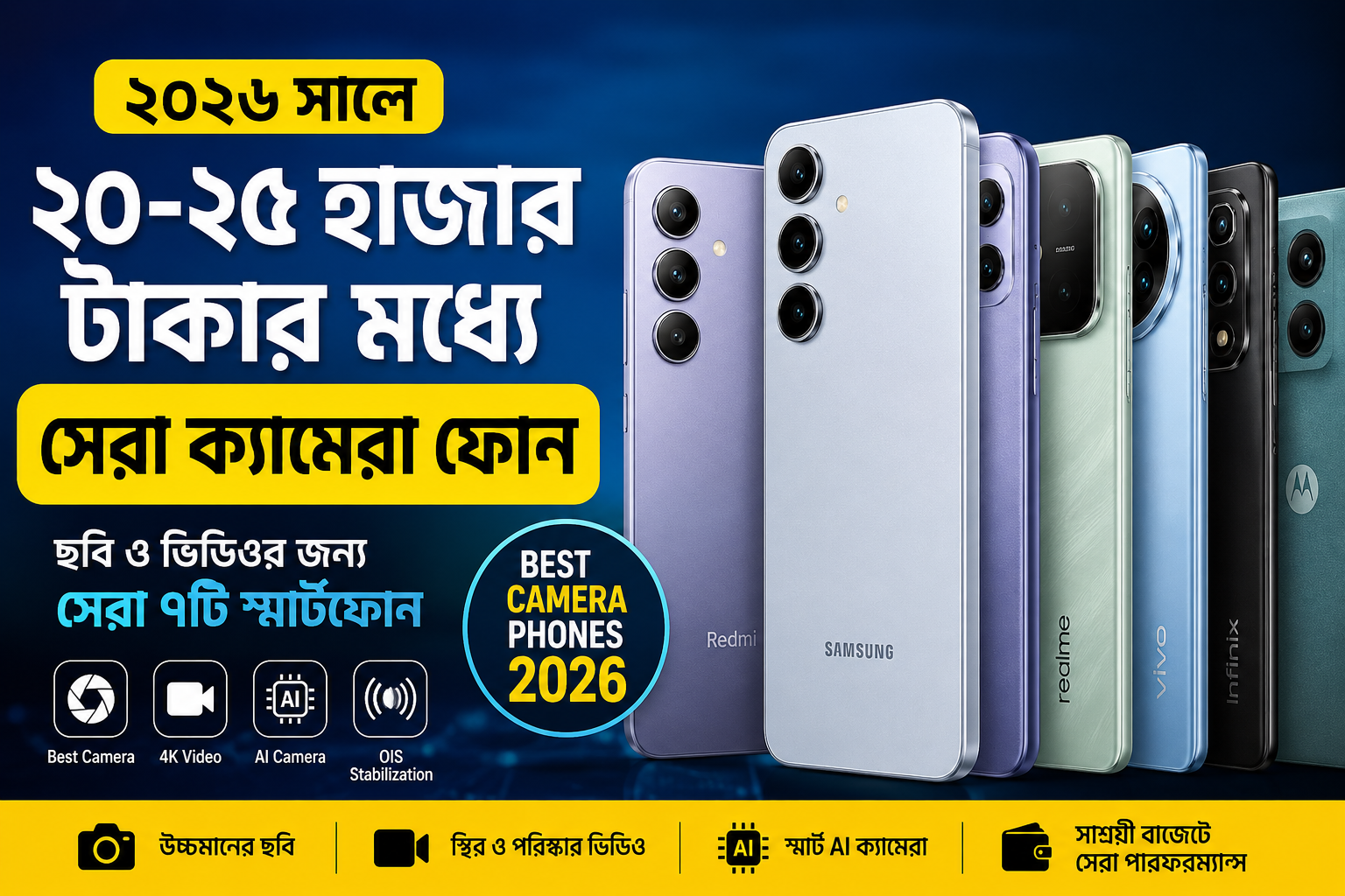 ২০২৬ সালে ২০-২৫ হাজার টাকার মধ্যে সেরা ক্যামেরা ফোন: ছবি ও ভিডিওর জন্য সেরা ৭টি স্মার্টফোন
